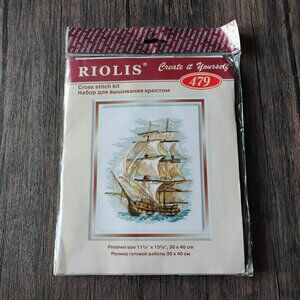 Riolis Cross Stitch Kit 479 Tall Ship Sailing Design 11.8"x15.8" Cotton Thread